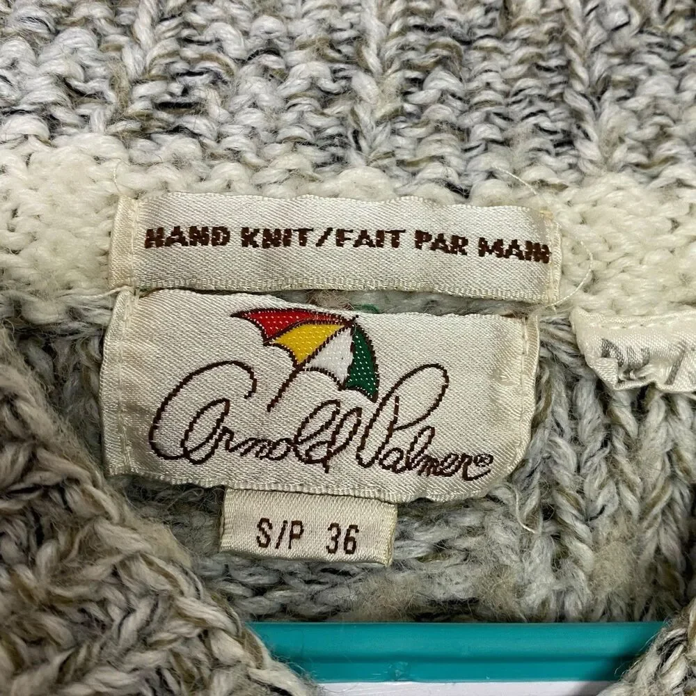 Vtg Arnold Palmer Sweater Mens S Varsity Cable Hand Knit Tennis Preppy Old Money